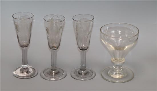 Three late 18th / early 19th century ale glasses and a rummer